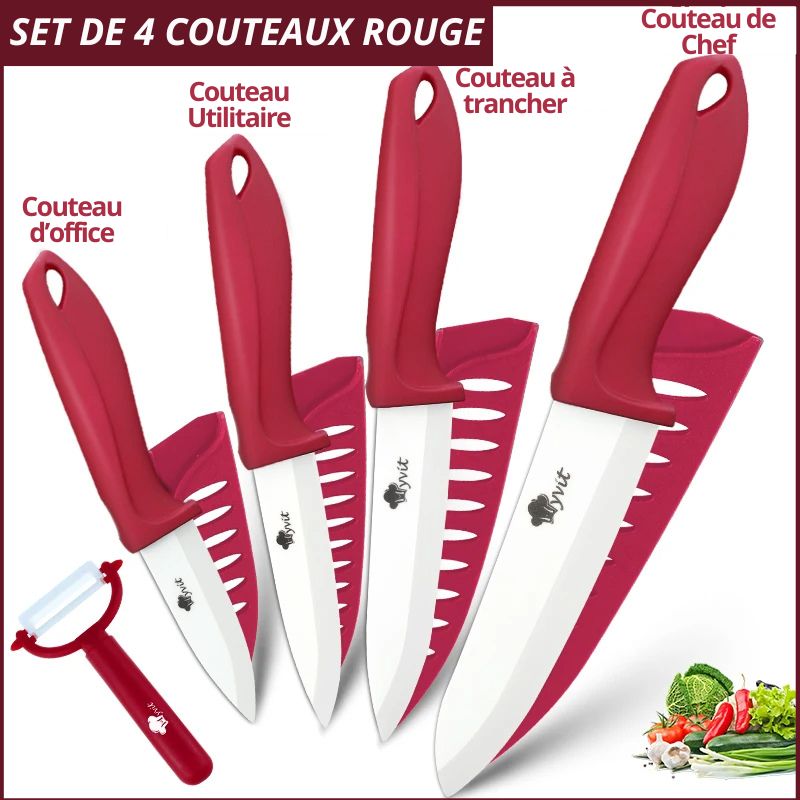 Set-de-4-Couteaux-en-céramique-rouge