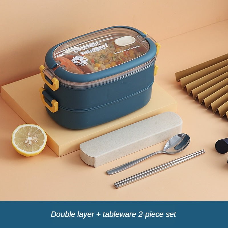 Boite-Bento-double-set-de-table-2-pièces-bleu