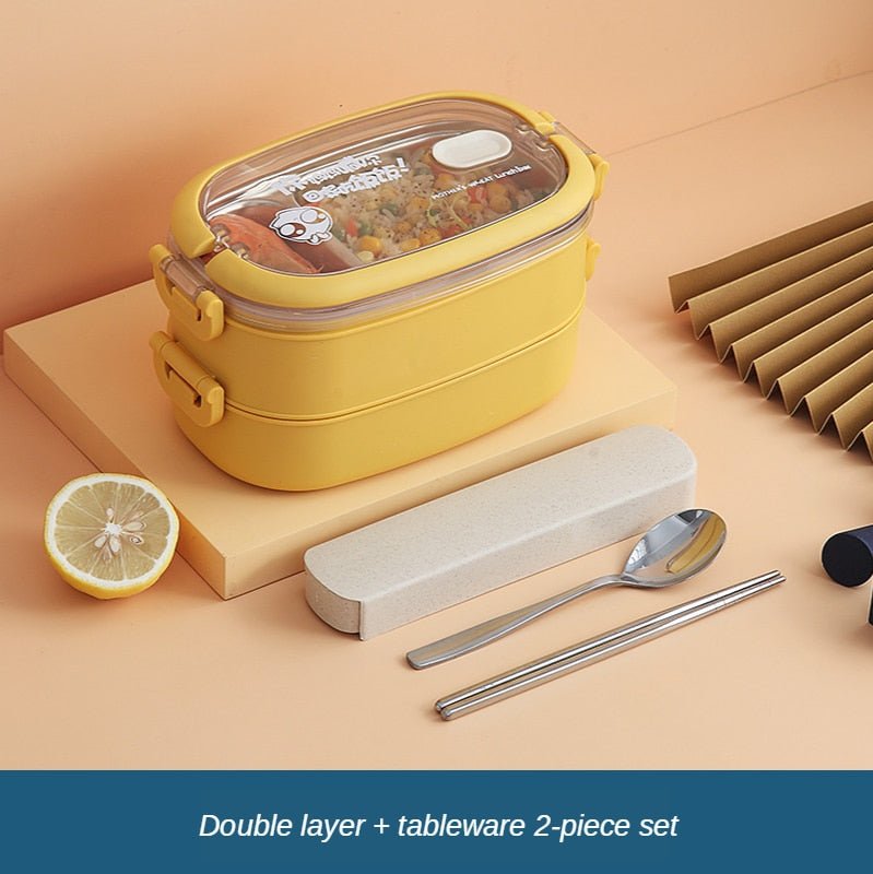 Boite-Bento-double-set-de-table-2-pièces-jaune