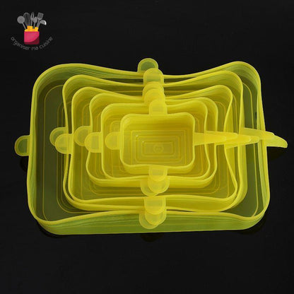 Couvercle-alimentaire-en-Silicone extensible-6Pcs-rectangulaire-jaune