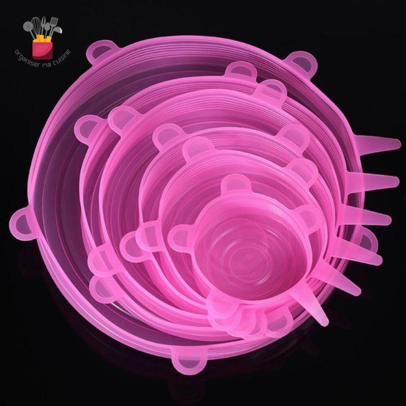 Couvercle-alimentaire-en-Silicone extensible-6Pcs-rond-rose