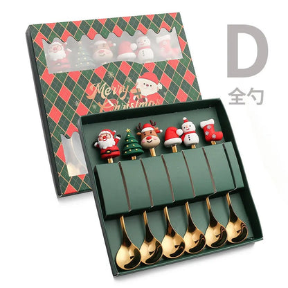 Ensemble-de-cuillères-de-Noël-6Pcs-paquet-vert
