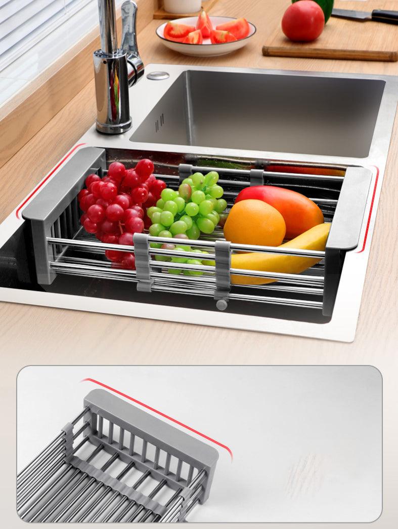 Égouttoir-à-vaisselle-réglable-en-acier inoxydable-parfait-pour-laver-les-fruits-et-légumes